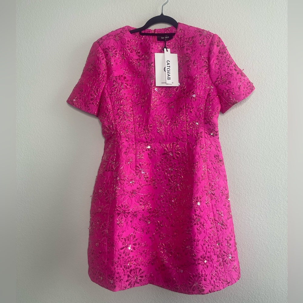 Astrid Pink Jacquard Floral Mini Dress